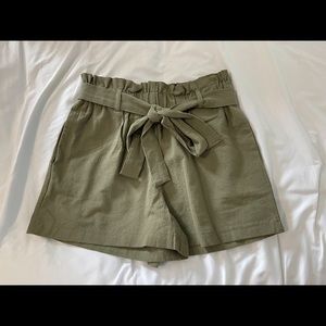 Forever21 Green Paperbag Sash-Belt Shorts